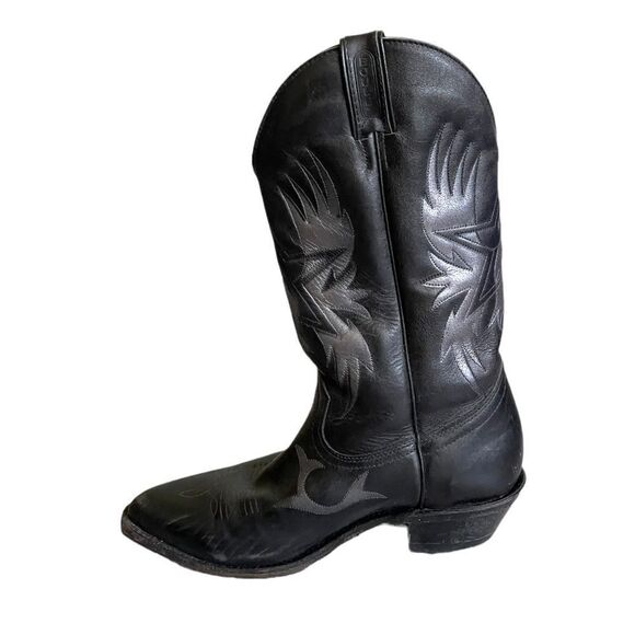 BOULET Leather Cowboy Boots Black Silver Grey 7.5 - Picture 3 of 12